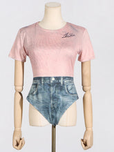 Combinaison dos nu en dentelle imprimée T